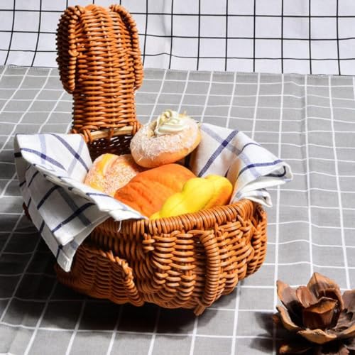 Cesta tejida de ratán en forma de perro con ból de almacenamiento decorativo 4