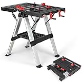 IRONMAX Folding Work Table, 2-in-1 Height Adjustable Workbench & Sawhorse w/Foldable Clamping Handle & Tool Tray, 440LBS/1000LBS Weight Capacity Work Bench for Woodworking Repairing