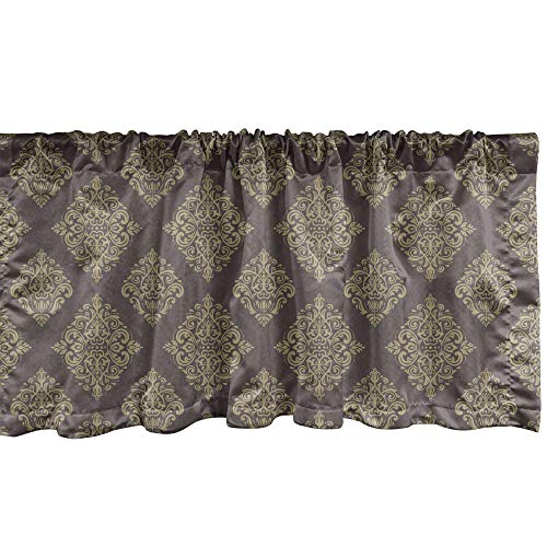 Ambesonne Damask Window Valance, Monochrome Traditional Oriental Curvy Motifs Print