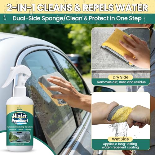 Image of Glass Water Repellent Spray - Hydrophobic Rain Repellent for Car Windshield, Shower Doors, Windows & Mirrors - Long-Lasting Waterproof Treatment, Streak-Free Vision, Prevents