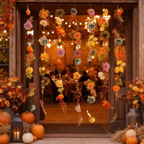 Image of Suncalla 2 Pcs 6.6 ft Artificial Flower Garland Floral Backdrop Arch Fairy Flower Hanging Ceiling Colorful Garland for Wedding Bridal Shower Baby Shower Tea Birthday Backdrop Wall Decor(Bright Color)
