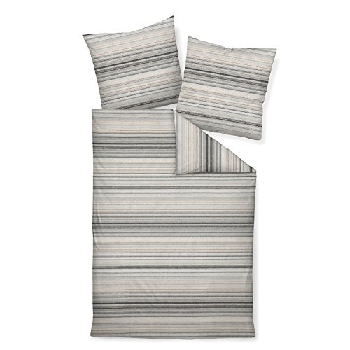 Janine Design Davos Parure de lit en flanelle 6401108, argent/sable, Coton, sable, 135 x 200 cm / 80 x 80 cm