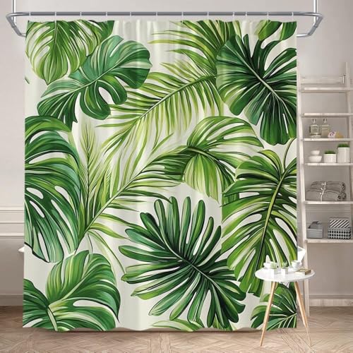Rideau de douche Monstera en polyester imperméable 120x180 avec crochets - 2