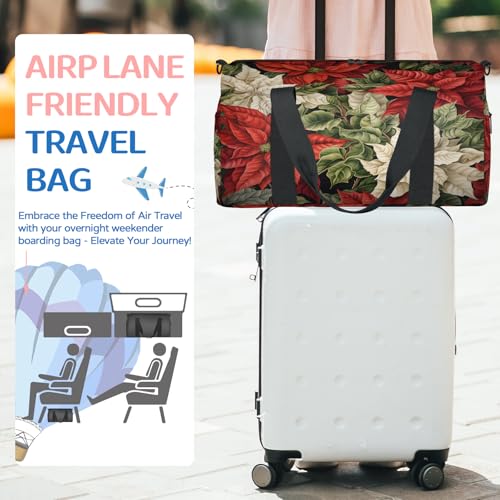 Poinsettia Flower Sports Duffle Bag for Women Men Waterproof Overnight Weekender Bag with Adjustable Strap Travel Tote Bags for Beach Yoga Work Dance Swim3