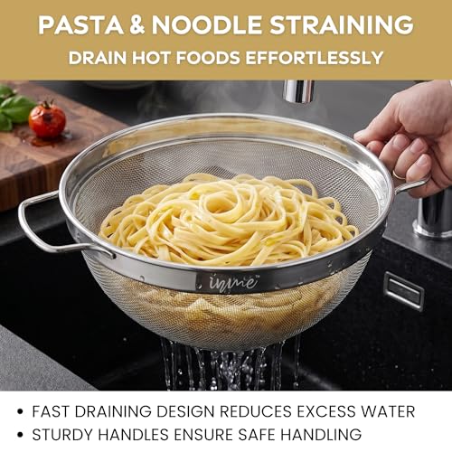 Image of Inme Stainless Steel Food Strainer for Juice Soup Sauces Noodle Pasta Straining Rice Vegetable & Fruits Washing Puran Jali Multipurpose Deep Basket Bowl Sink Chalni Channi Colander Sieve for Kitchen