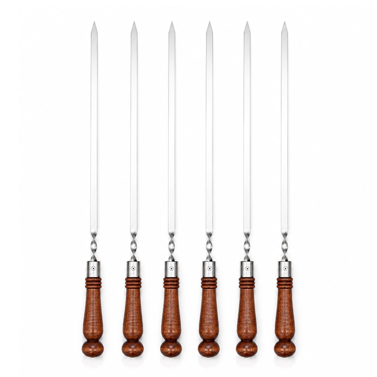 brochetas planas shashlik [cantidad a elegir] de acero inoxidable con mango de madera auténtica - para mangal, barbacoa & fuego de leña, hechas a mano 6 piezas