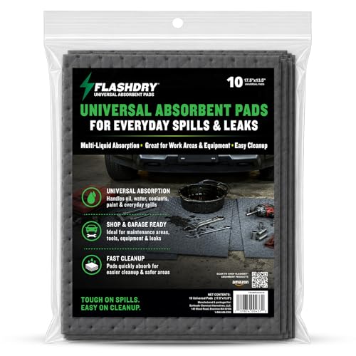 Image of FlashDry - Universal Spill Absorbent Pads (10 Pads per Container) | 17.5 inch x 13.5 inch x 2mm Oil and All Purpose Premium Liquid Pads Packed in a Convenient Sturdy Dispensing Box (1)
