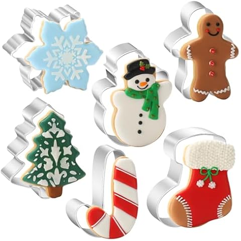 Large Christmas Cookie Cutters, Holiday Cookie Cutters Shape with Recipe Instruction Gingerbread Men, Christmas Tree, Snowflake, Candy Cane, Santa Face and Snow Man for Baking Cover