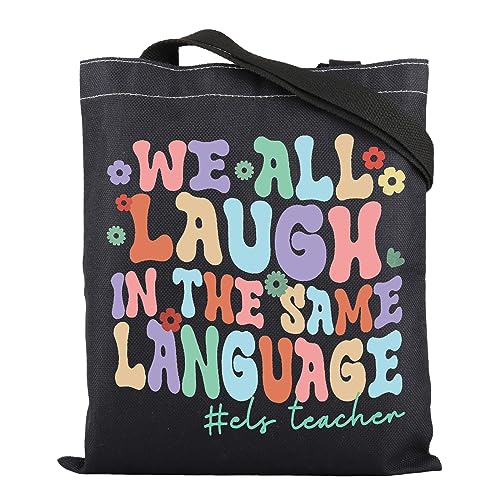 ENSIANTH Bolsa para professores de ESL, presente para alunos de língua inglesa, presente de agradecimento ao professor de segunda língua, presente de volta às aulas, Preto, Large