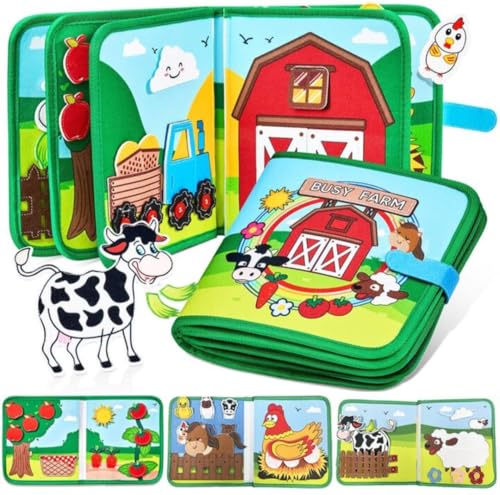 Image of Clapstore Farm Toddler Busy Book, Montessori Toys for Boys Girls 1 2 3 4 Year Old, Educational Quiet Activity Book with Knowledge with Animal, Parent-Kids Activity Toy, Fit as Gifts for Children
