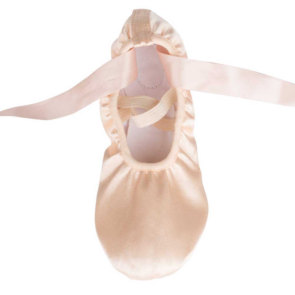 Bezioner Zapatillas de Ballet Suela Partida Satín Zapatos de Danza y Gimnasia con Cinta para Niñas y Adultos