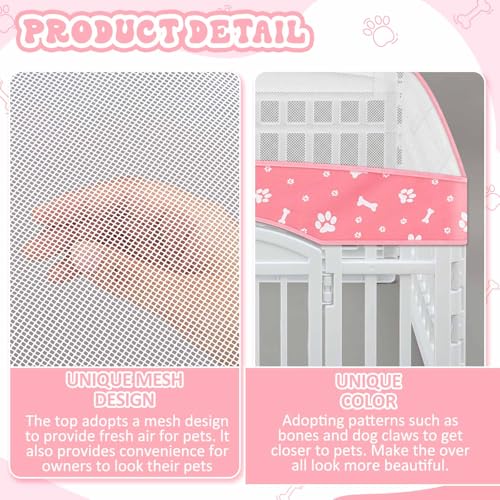 Image of Dog Playpen Mesh Top Lid Fits for 36 Inch 4 Panels Crate Cover, Pink | Breathable Mesh Top Lid, Water Resistant Shade for Outdoor, Kennel Crate Accessory, Breathable Ventilation, Cover Only