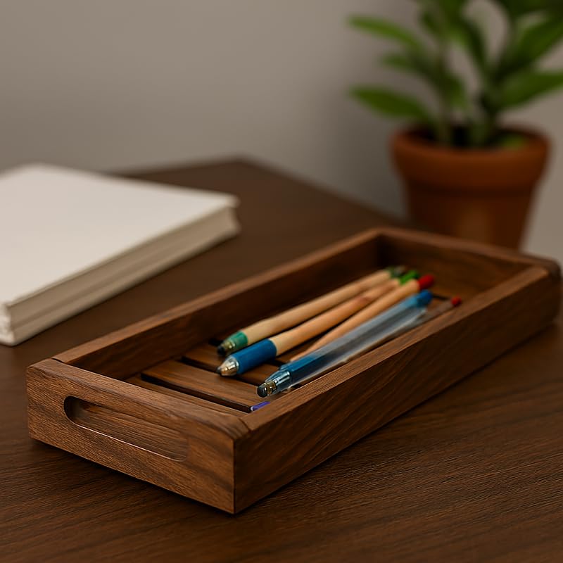 Image of D&G Homes Large Sheesham Wood Rectangular Serving Tray | Handcrafted Wooden Tray for Home Kitchen Dining Table Restaurant and Office Organizer Use | 13 x 6 x 3.5 Inch