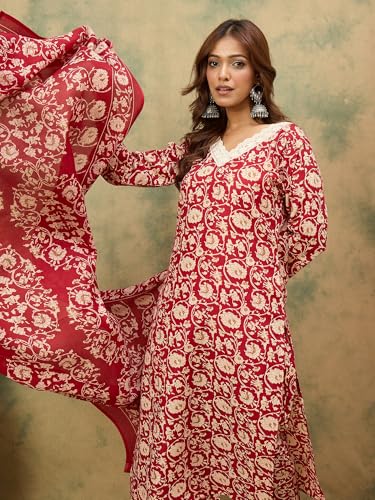 Image of Varanga Women -Thread & Sequin Embroidered Yoke Kurta With Trouser & Scallop Dupatta