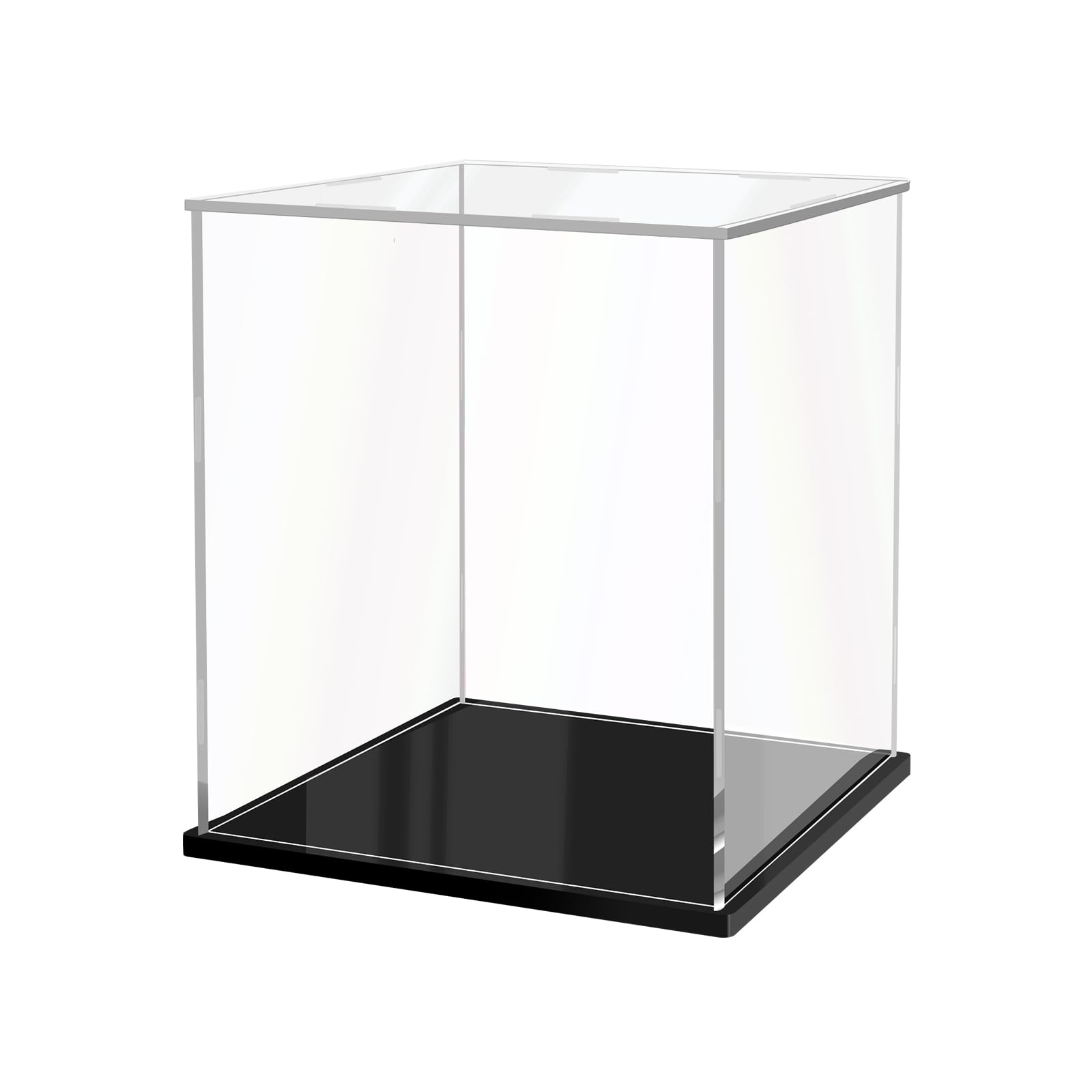 JUJOMAT Vitrina de acrílico Expositor Caja Vitrina de acrílico transparente con base negra Caja de exhibición para figuras Juguetes coleccionables 25*15*30cm