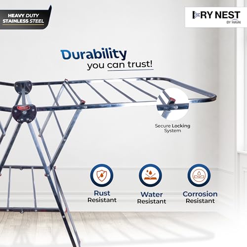 Image of HAVAI DryNest 4 KG Heavy Duty Foldable Cloth Drying Stand | Premium Rust-Free Stainless Steel Laundry Rack with Strong Steel Rods | Indoor, Outdoor & Balcony Use | Portable Clothes Dryer Stand