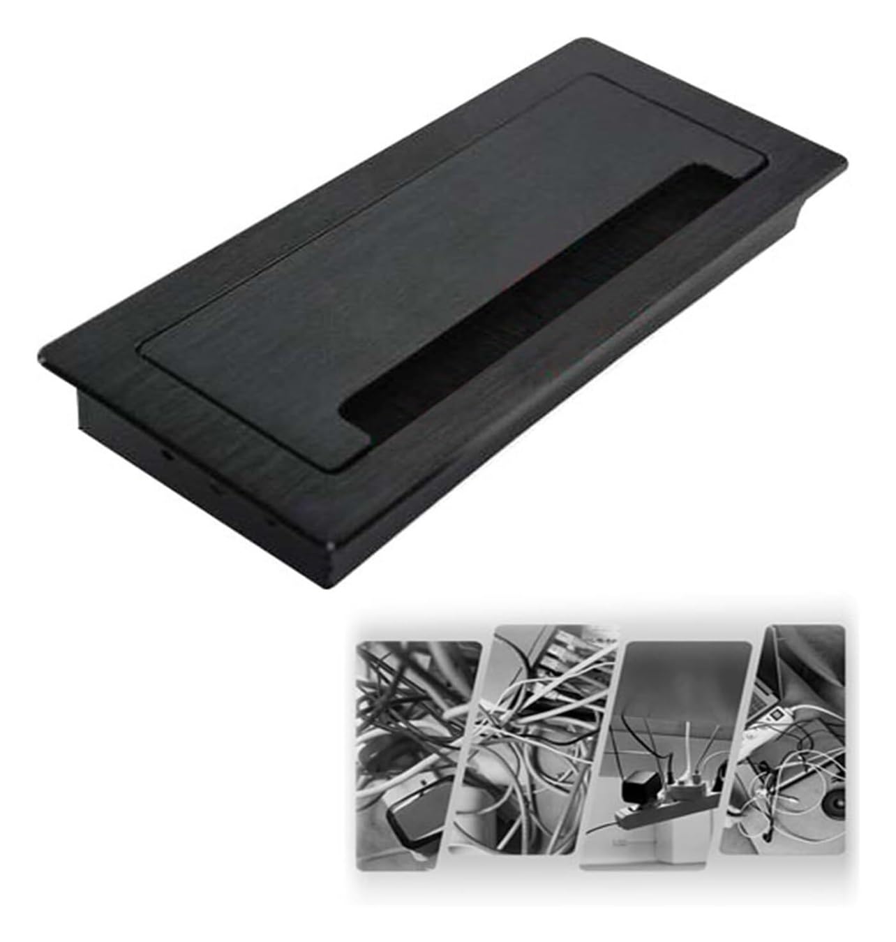 Przepust kablowy na biurko, przepust biurkowy do ukrywania kabli, wbudowana osłona otworu, organizery, osłony otworów kable ze szczotkami(Black,90x400mm)