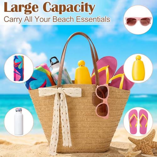 Bolso de paja tote grande para mujer con bolsillo interior con cierre miniatura 5