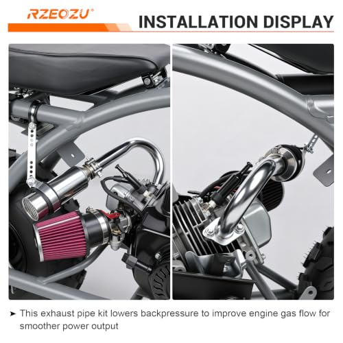 Image of Right Side Exhaust Pipe with Slip on Muffler for B200R B200 RT200 | Performance Header Pipe and Stainless Steel Silencer Compatible with Coleman RB200 B200RSV B200C Mega Moto 212 212cc Parts
