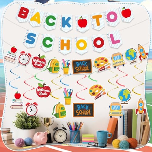 Image of Back to School Decorations, Pre-Strung Happy First Day of School Banner | Back To School Garland Backdrop Hanging Classroom Decor for Classroom, Home, Teacher Office, Photo Backdrop