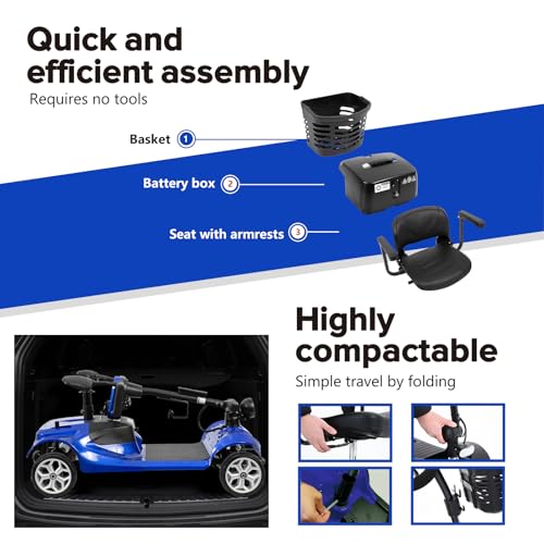 4 Wheel Compact Mobility Scooter for Seniors and Adults,Foldable Electric Scooter, Heavy Duty Travel Model with Lights, Basket, and Long-Lasting Battery