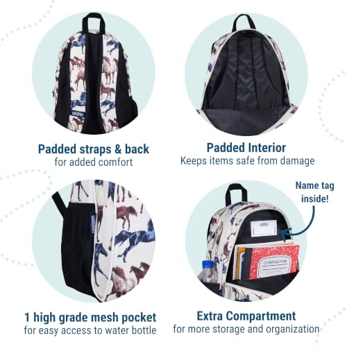 Image of Wildkin 15 Inch Backpack for Boys /Girls, Horse Dreams | Ages 5-10, padded straps, side water bottle pocket - coordinates with matching Wildkin lunch boxes and water bottles