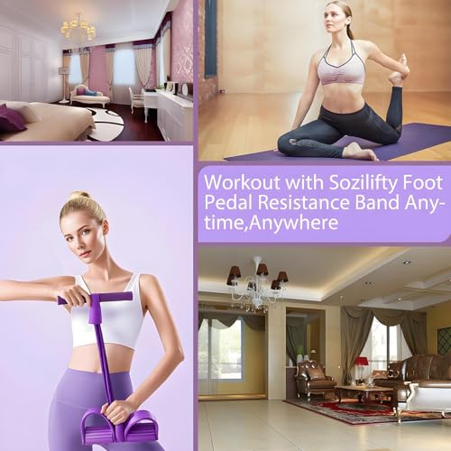 JunD Multifunktionales Zugseil 6-Tuben Pedal-Widerstandsband Sit-Up Zugseil Bauchtrainer für Zuhause Beintrainer Po Trainer NBR Tuben Schaumgriffe Yoga Pilates, Lila