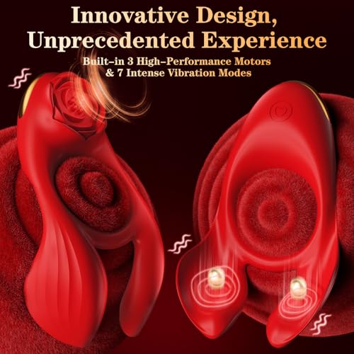 Image of Vibrating Cock Ring Couples Game Sex Toys for Men Women, Male Penis Ring Silicone Sleeve Adult Toys Rose Tool with 3 Motor & 7 Vibrations for Clitoral Testicle Dual Stimulation Sensory Pleasure Toy