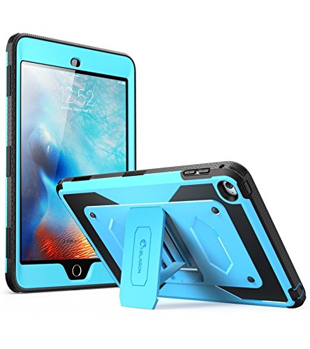 i-Blason Case Designed for Apple iPad Mini 4 2015, Armorbox [Dual Layer] Hybrid Full-Body Protective Kickstand Case with Front Cover and Built-in Screen Protector/Bumpers (Blue)