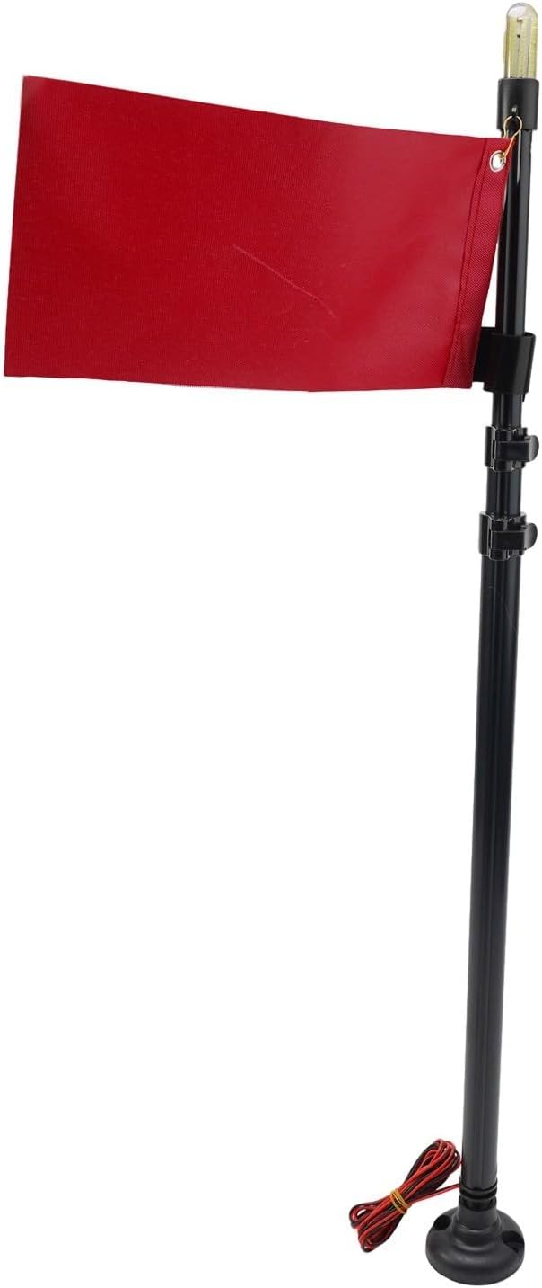 For Safety Flag With Mounting Pole And 19W Light, Adjustable 23-51 Inch Alloy Mast For Canoe Boat Dinghy Yacht, Red