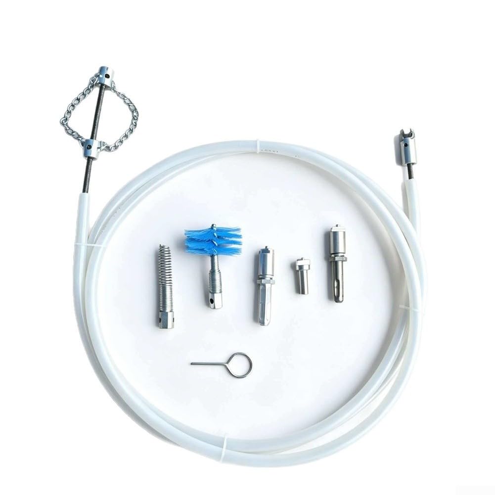 Kit de limpieza de desagüe de manguera blanca, 9 piezas de accesorios de acero para eliminación de obstrucciones de tuberías de inodoro, herramienta flexible de desatascamiento de 5 m, 10 m, 15 m (15