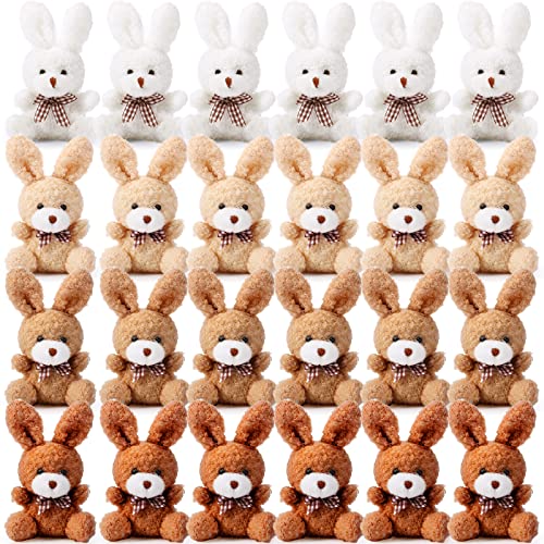 Image of Sotiff 24 Pcs Easter Plush Bunny Stuffed Animal Gift Bulk 4.7 Inch Mini Bunnies Keychain Doll Furry Rabbit with Bow Tie for Birthday Baby Shower Party Favor Gifts Classroom Rewards(Earth Color)