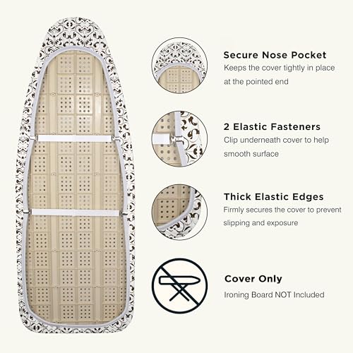 Image of Ironing Board Cover and Pad 18 inchx49 inch Extra Thick Natural Cotton, Scorch and Stain Resistant Iron Board Cover,Wide Ironing Board Cover with Fasteners Heavy Duty Heatproof Elastic Edge Taupe