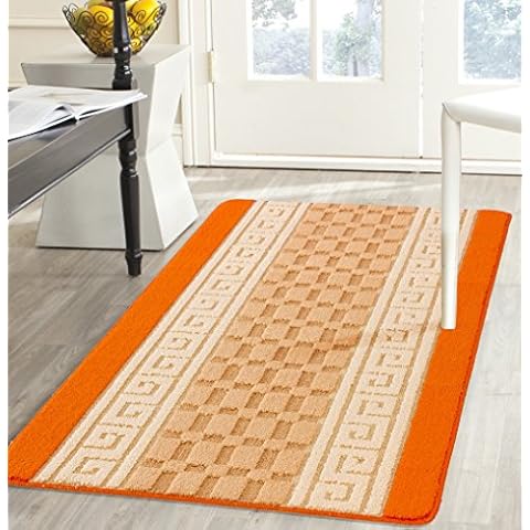ZASH London Non Slip Gel Backed Area Rugs Geometric Design Carpets Home Decor Runner Mats for Bedroom Living Room Kitchen (Orange, 60x220 cm) Cover