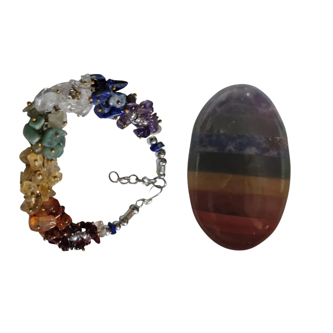 7 Chakra Chip Bracelet With 7Chakra Healing Stone | Reiki | Numerology | Spiritual | Crystal | Healing | Meditation | Men & Women | A Gift Box