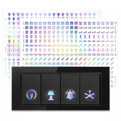 Image of GLUN 600 Switch Board Stickers with 60+ Icons, Prism Glow Effect Embossed Decorative Stickers for Home, Hotel, Office & School, Luxury Vinyl Self Adhesive Switch Covers for Fans & Appliances
