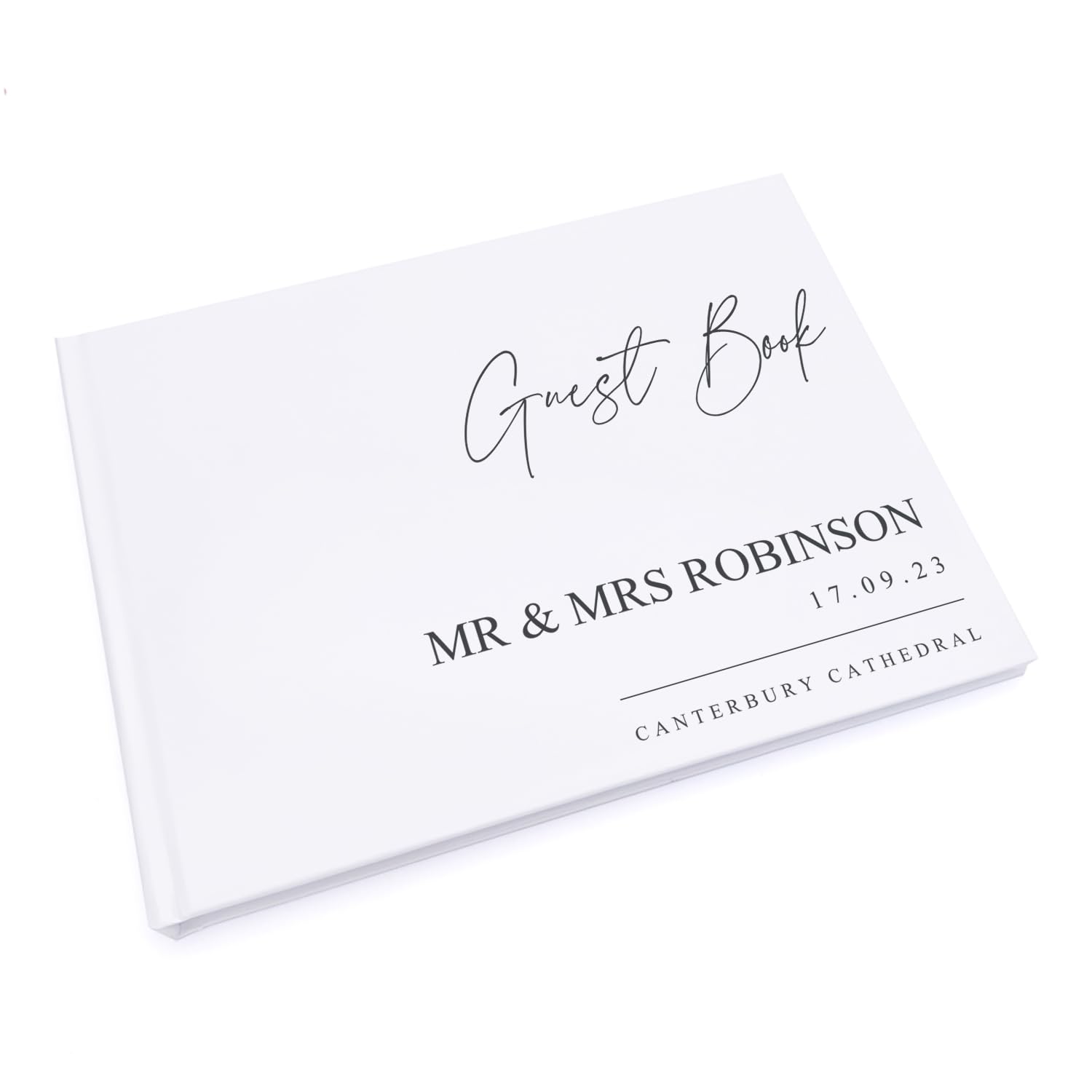 Personalised Minimalist Script Wedding Guestbook 80 Lined Pages Hardback