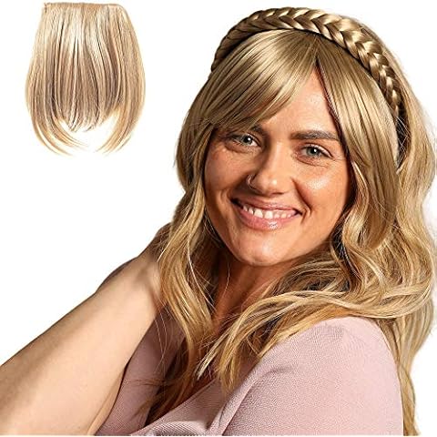 Madison Braids Women's Long Bangs Hair Extension - Natural Looking Handmade Synthetic Hair - Eva - Sunset Blonde Cover