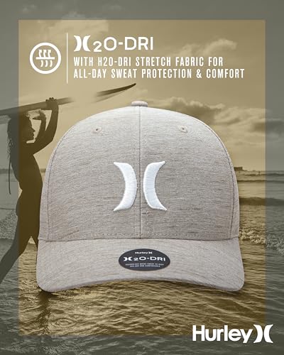 Image of Hurley Mens Baseball Cap - Moisture Wicking Curved Brim Flexfit Fitted Hats for Men with H2O-Dri Sweatband (Sizes: S-XL)