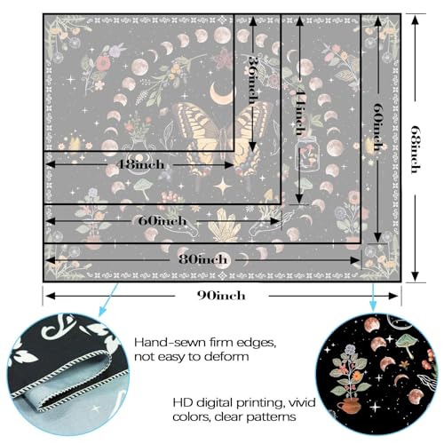 Neasow Orange Butterfly Moon Phase Tapestry, Yellow Boho Plant Flower Garden Tapestries Aesthetic Floral Botanical Star Wall Decor For Home Bedroom 36×48 Inch thumb #4