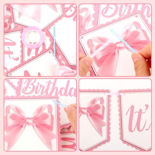 Image of Half Birthday Decoration It's My 1 /2 Birthday Banner with Pink Ribbon Bow Six Months Girl Party Decoration for Girls Kids Little Princess Baby Shower Party Supplies Sweet Photo Props