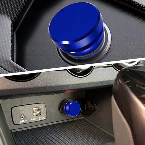 Image of 2PCS Universal Car Cigarette Lighter Plug Cover, Power Outlet Cap, Waterproof Dustproof Aluminum Cigarette Lighter Socket Cover Cap, Car Decoration for Vehicles with 12V Power Source (Blue)