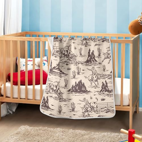 Image of Western American Cowboy Baby Blankets Soft Warm Crib Stroller Blanket for Toddler Newborn Girls Boys 30x40in