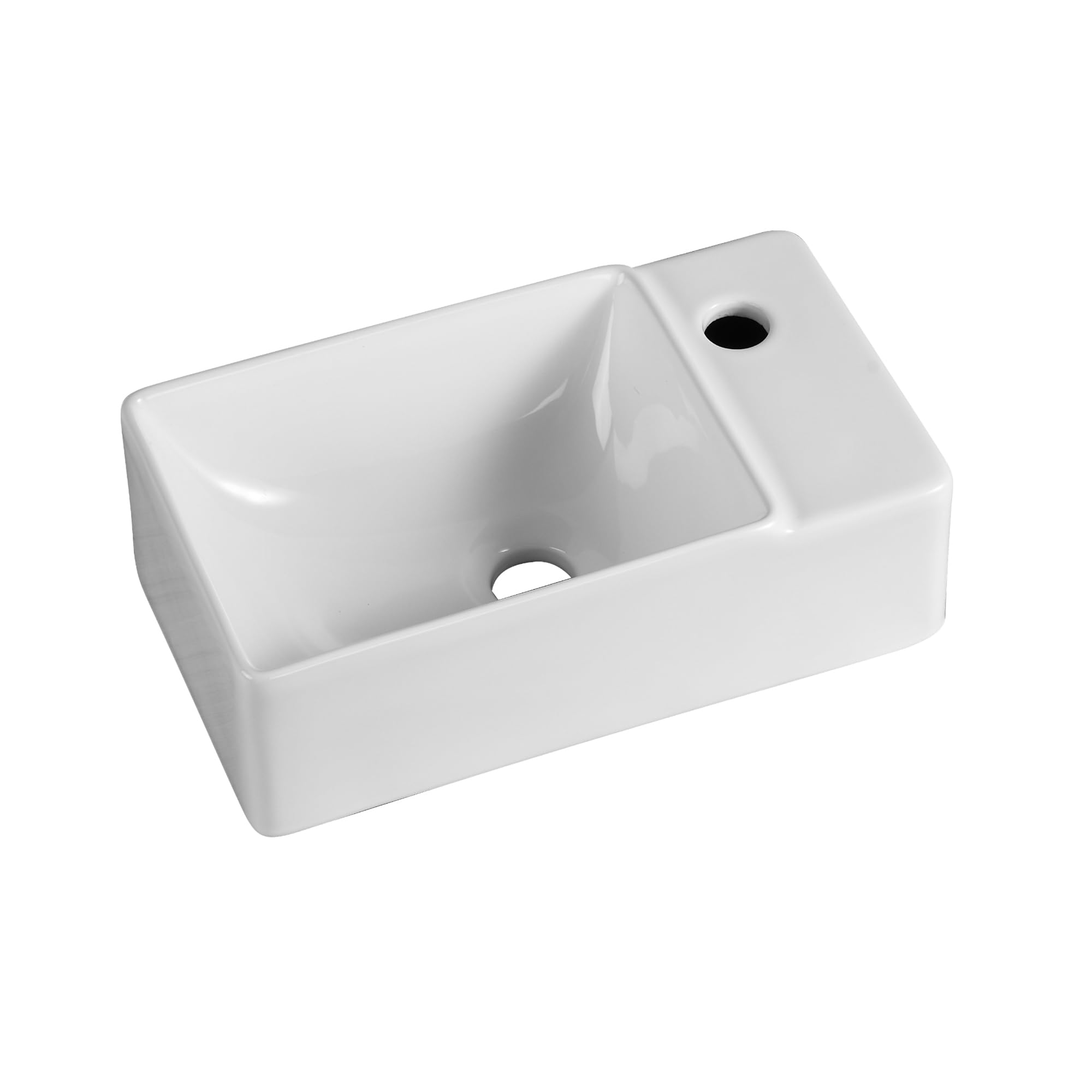 Lavapano rettangolare compatto in ceramica bianca – Lavabo da appoggio di piccole dimensioni, uscita destra – Lavabo design moderno per piccoli bagni e servizi igienici – 40 x 22 x 13 cm