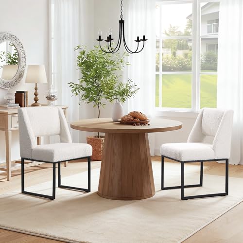 Image of Zesthouse Upholstered Dining Chairs Set of 4, Modern Dining Room Chairs with 4.1 inch Thickened Cushion & Metal Legs, White Boucle Fabric Kitchen Chair with Padded High Back, Heavy Duty Kitchen Chair