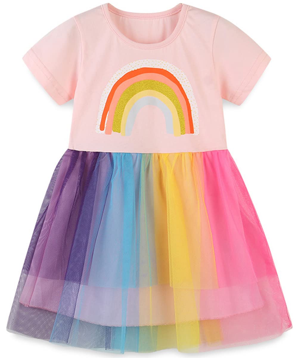 Toddler Little Girls Casual Dress Cotton Summer Party Tutu Tulle Dress for Girls 2-8T