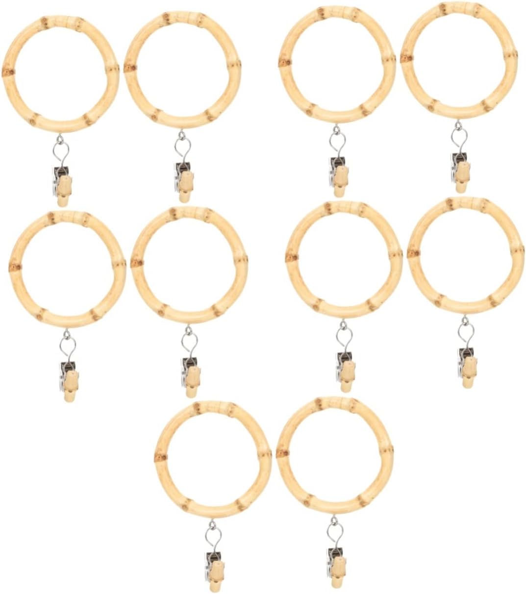 Cabilock 10pcs Curtain Pole Rings Sturdy Bamboo Hooks for Hanging Drapery Hangers Clips
