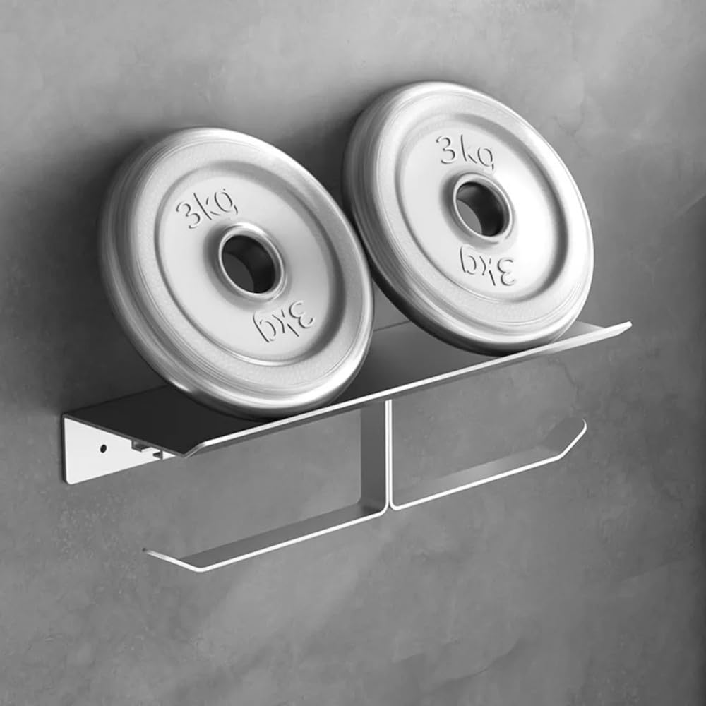 Whole Tree Double Toilet Paper Holder with Shelf Commercial Grade Accessory, Reinforced Bathroom Storage for Accessories and Large Rolls, Wall Mount (Silver)