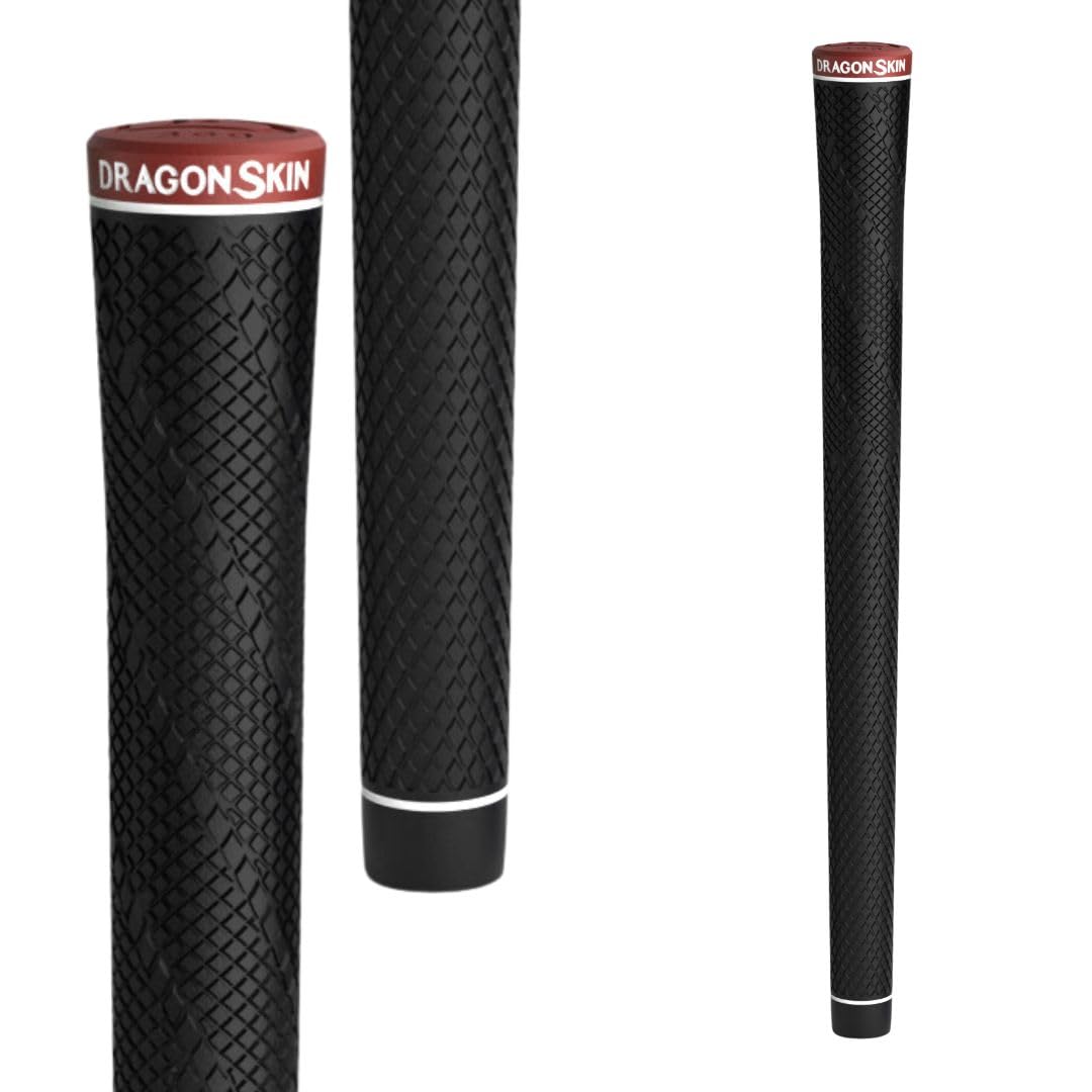 [DragonSkinGrip Golf] 360 Red Cap Fire Firm [58 Round Black] - Patented the blocked pattern design with the 3D CAD | TPE for Optimal Firmness | All-Weather Performance | Ergonomic Convex Butt End | Anti-Slip Dragon Scale Texture with the spiral blocked pattern design | Ideal Golf Grips for Men and Women | 360 design is good for all woods, irons and wedges