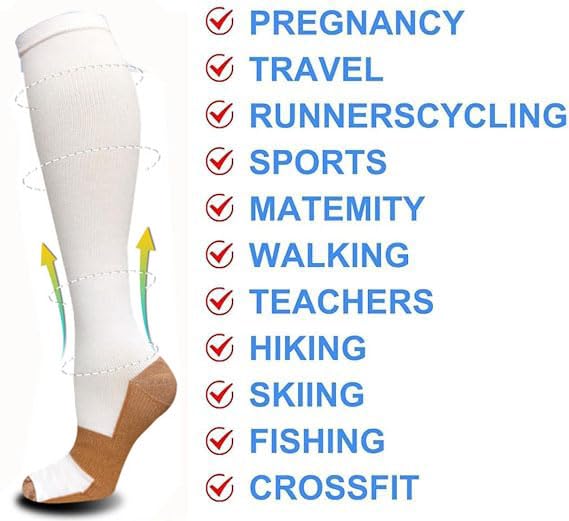 8 Pairs Graduated Copper Compression Socks for Men & Women 15-20mmHg Knee High Support Socks for Running Athletic Cycling3